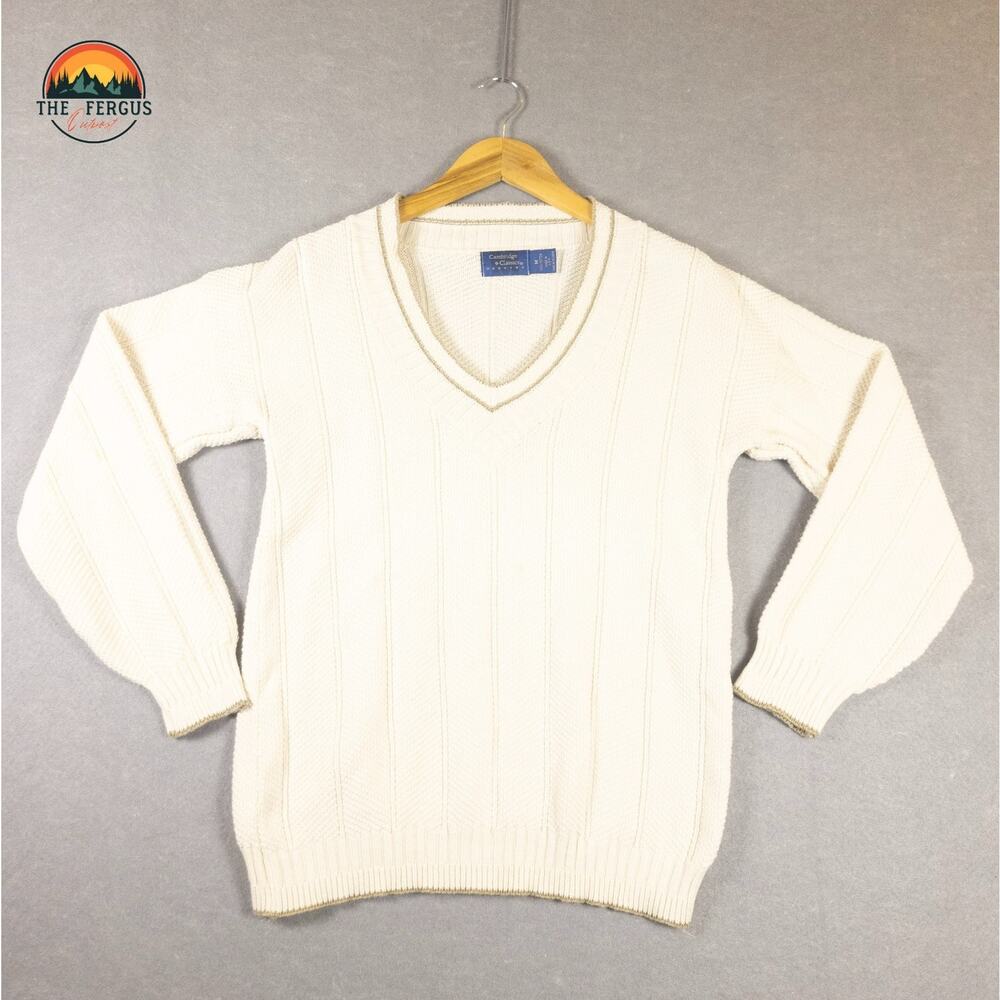 Cambridge Classic White Pullover Sweater Long Sleeve Preppy Knit Men's Medium